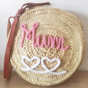 Sac rond MUM rose avec 2 cœurs blancs